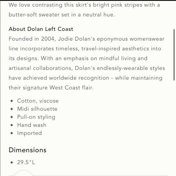 DOLAN Anthropologie Dora Cotton Blend Striped Pleated Knit Midi Skirt Pink Small - Picture 8 of 8